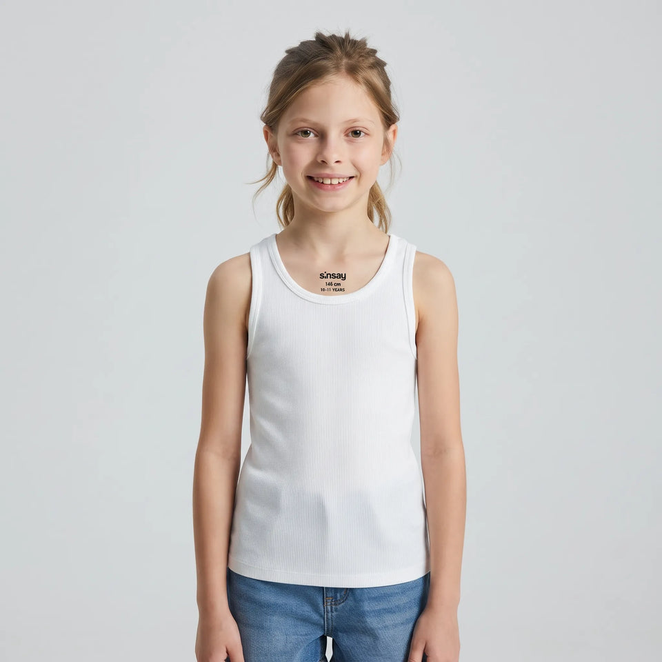 Sinsay Girl's White Plain Crew Neck Tank Top