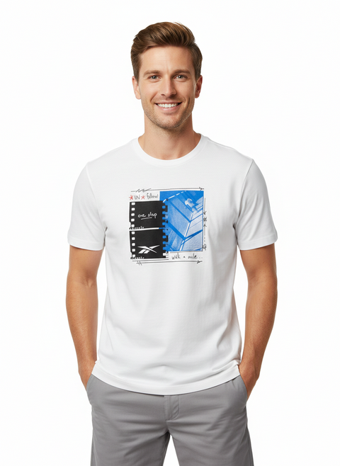 Reebok Men's White Graphic Print T-Shirt | Reebok in Lebanon