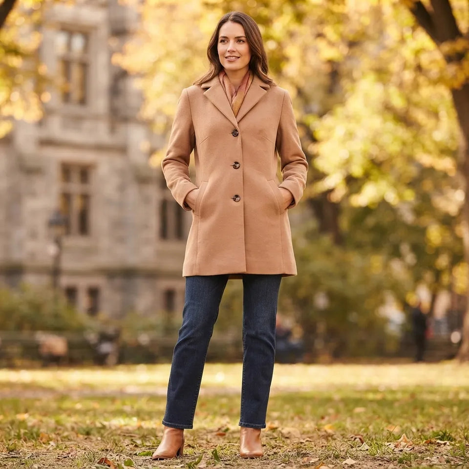 Maralyn & Me Women's Camel Breasted Coat