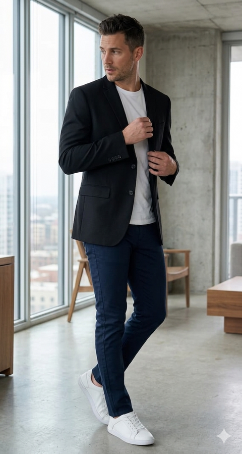 DKNY Men's Navy Blue Slim Fit Sateen Chino Pants | DKNY in Lebanon