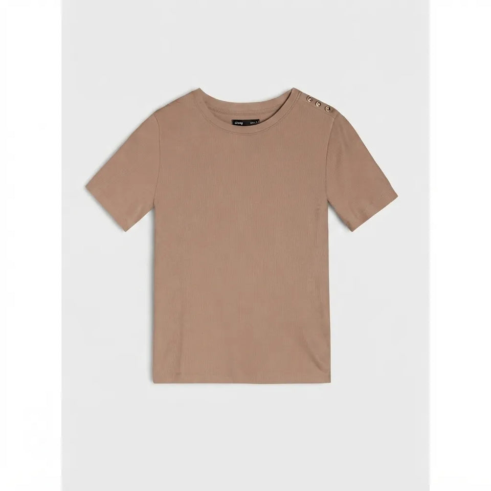 Sinsay Women's Brown Ribbed Short Sleeve T-Shirt