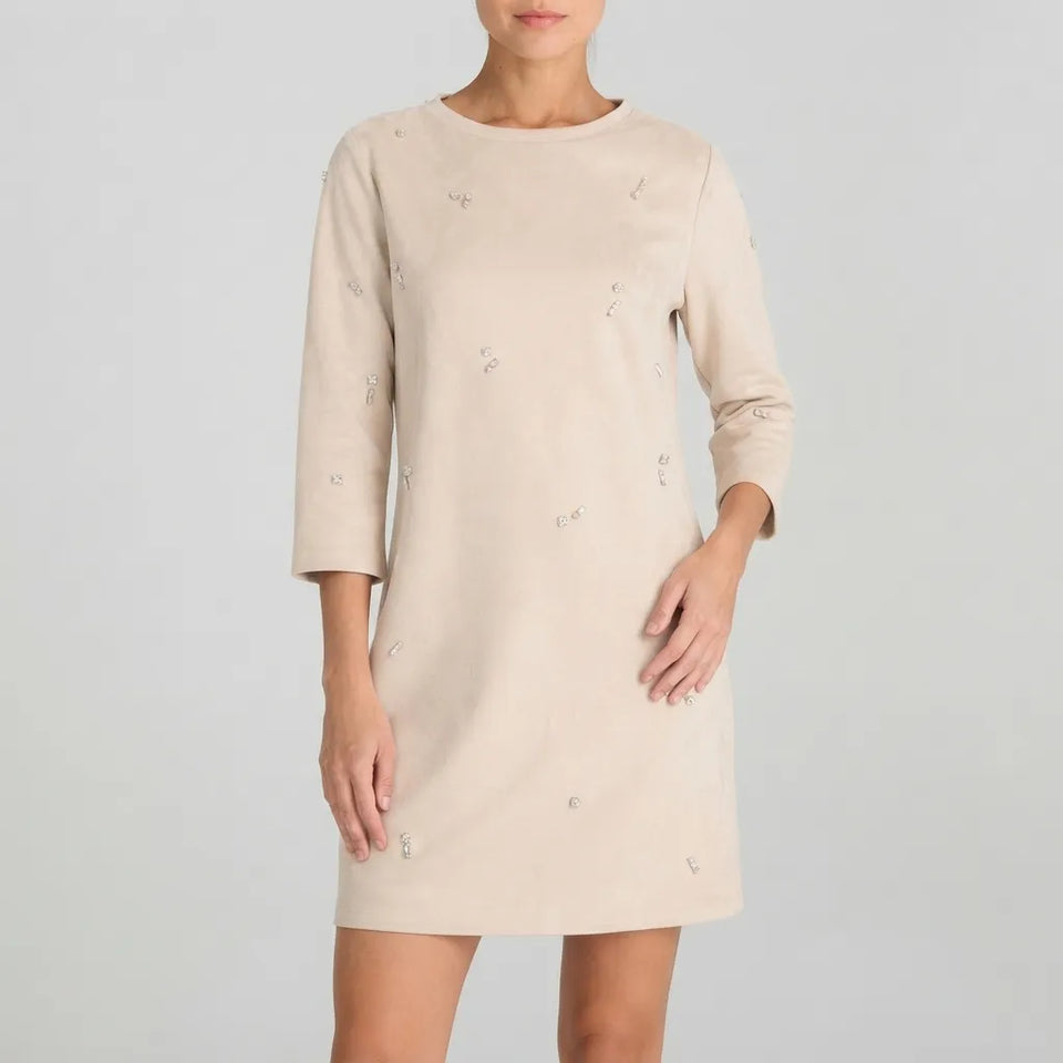 Sinsay Women's Light Beige Rhinestone Embellishments Mini Dress