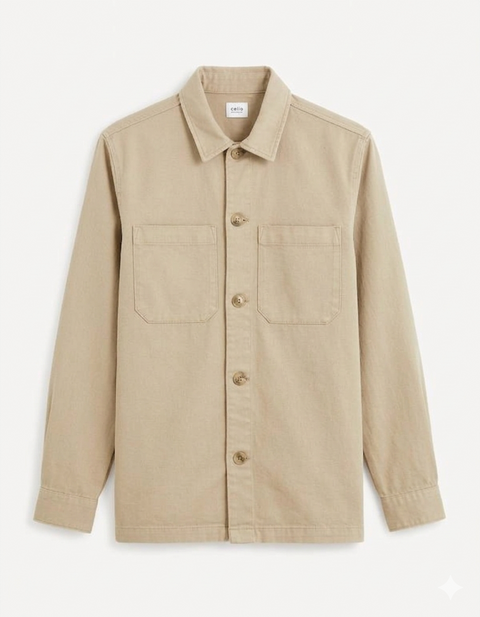 Celio Men's Beige Canvas Utility Overshirt | Celio In Lebanon