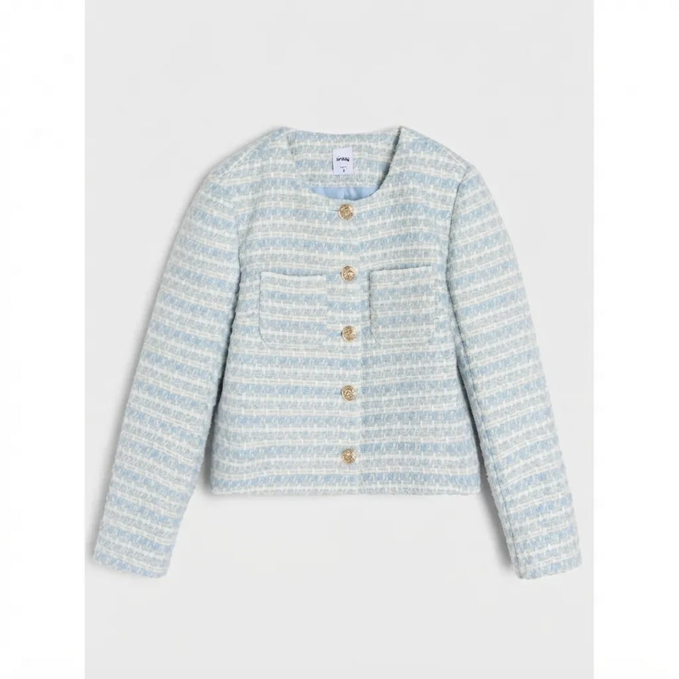Sinsay Women Light Blue Tweed Style Blazer