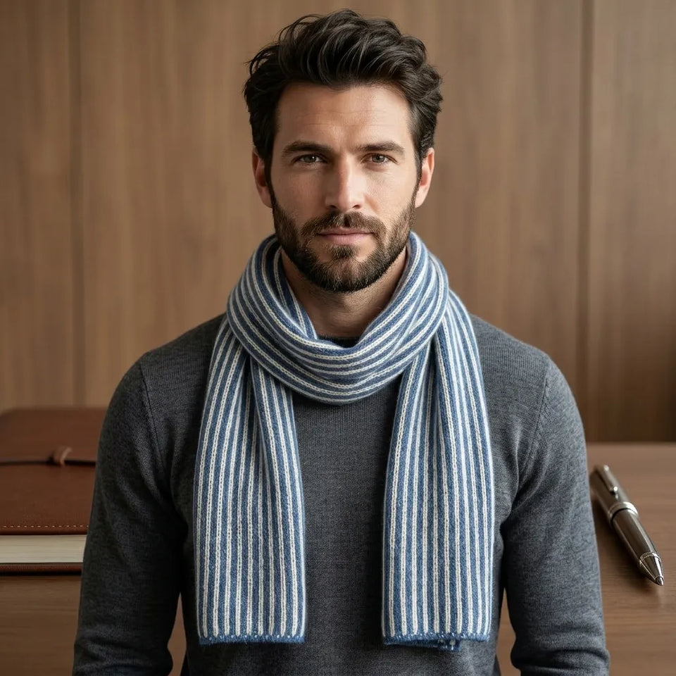 Reaction Kenneth Cole Men's White & Blue Wrap Knit Scarf