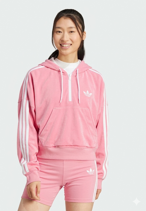 Adidas Women’s Pink Velour Quarter-Zip Hoodie | Adidas in Lebanon