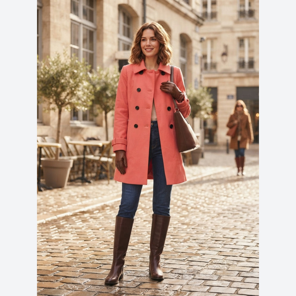 DKNY Women's Bright Coral Double-Breasted Trench Coat