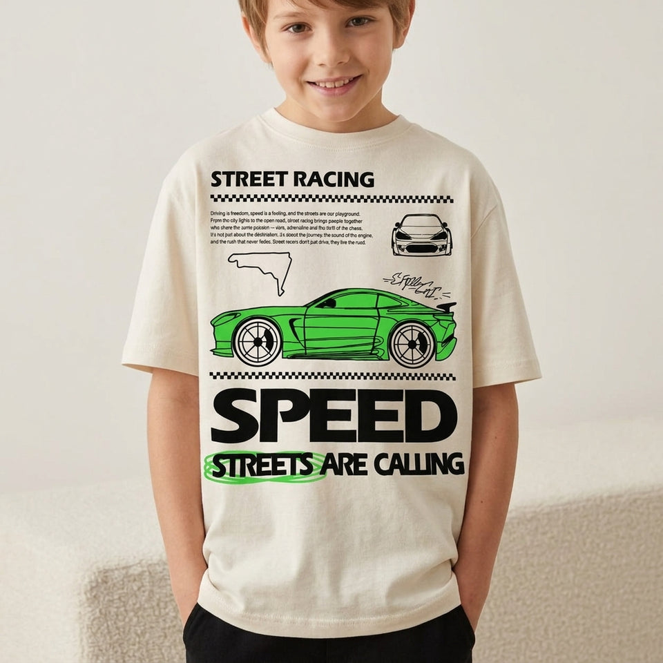 Sinsay Boy's Beige Car Printed Crew Neck T-Shirt