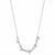 A silver-toned necklace featuring a delicate chain and a curved, leafy vine pendant adorned with small clear stones, shown against a plain white background.