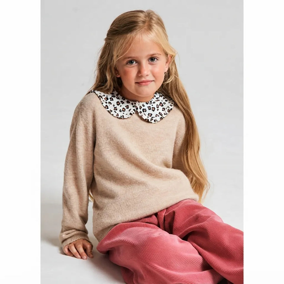 Sinsay Girl's Beige Leopard Printed Peter Pan Collar Blouse