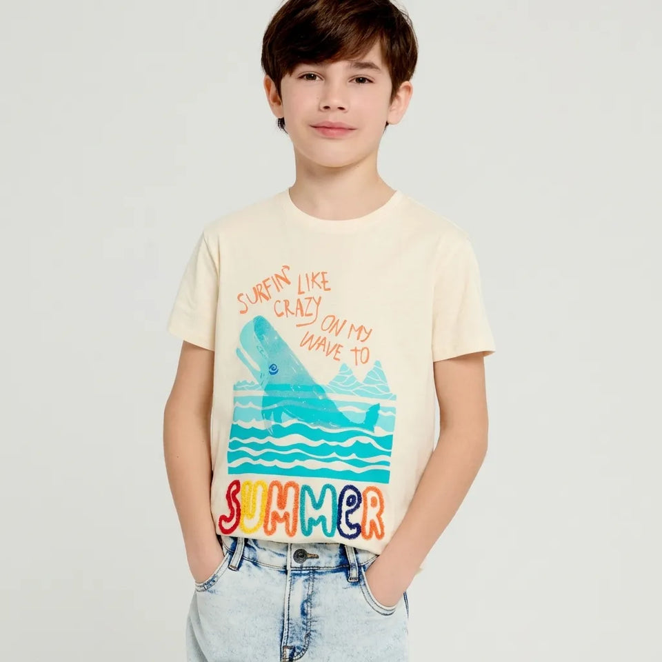 Sinsay Boy's Beige Graphic Prints Crew Neck T-Shirt