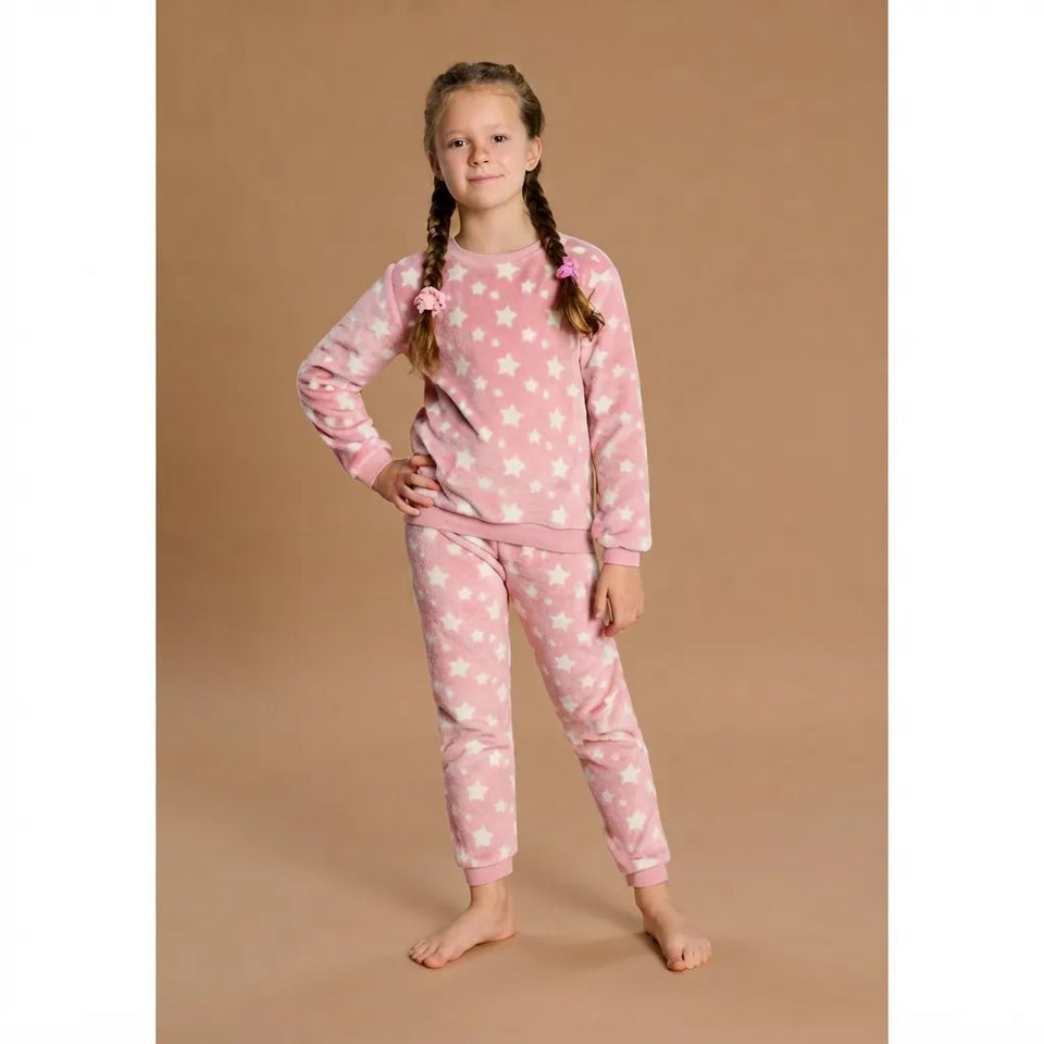 Sinsay Girl's Powder Pink All Over Stars Printed 2-Piece Pajama Set