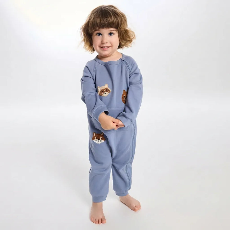Sinsay Baby Boy's Light Blue Animal Faces Embroidered Overall