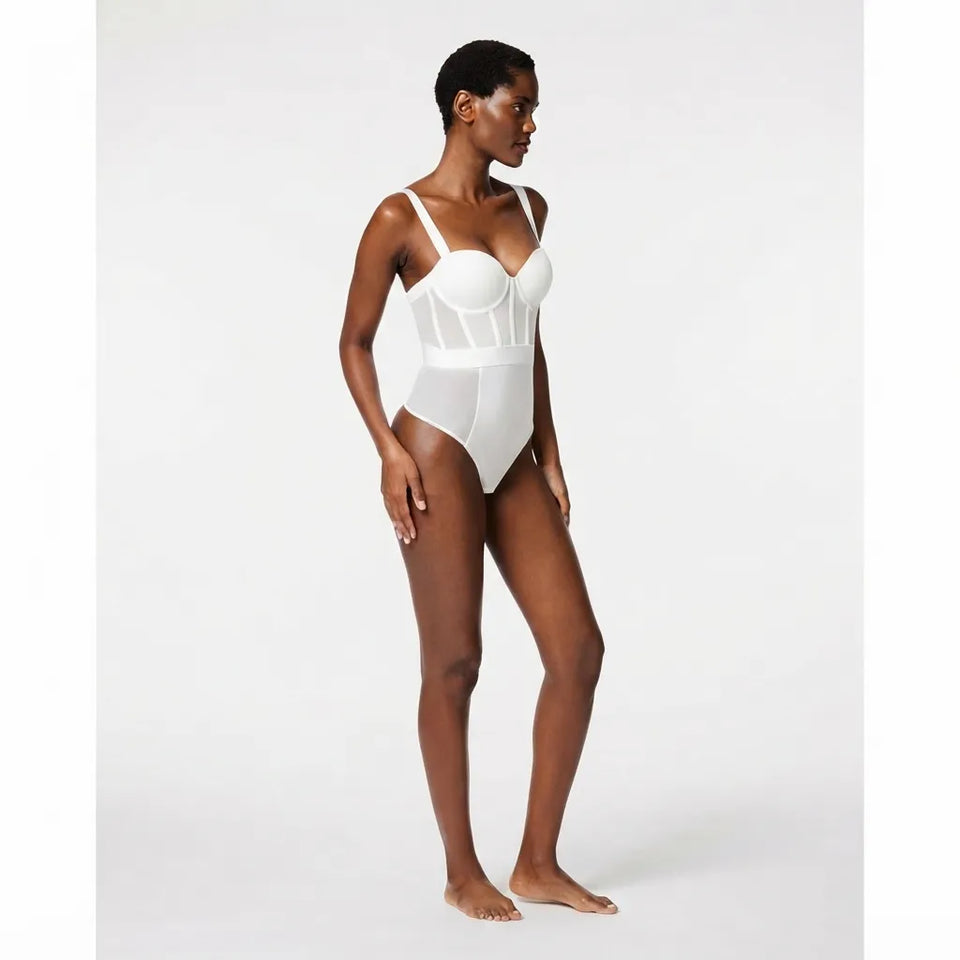 DKNY Women's White Sheers Strapless Bodysuit