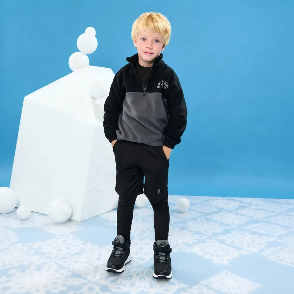 Sinsay Boys Black Grey Half-zip Chest Printed Sweatshirt