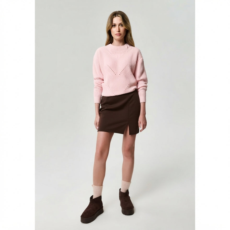 Sinsay Women's Light Pink Ribbed Openwork Details Sweater
