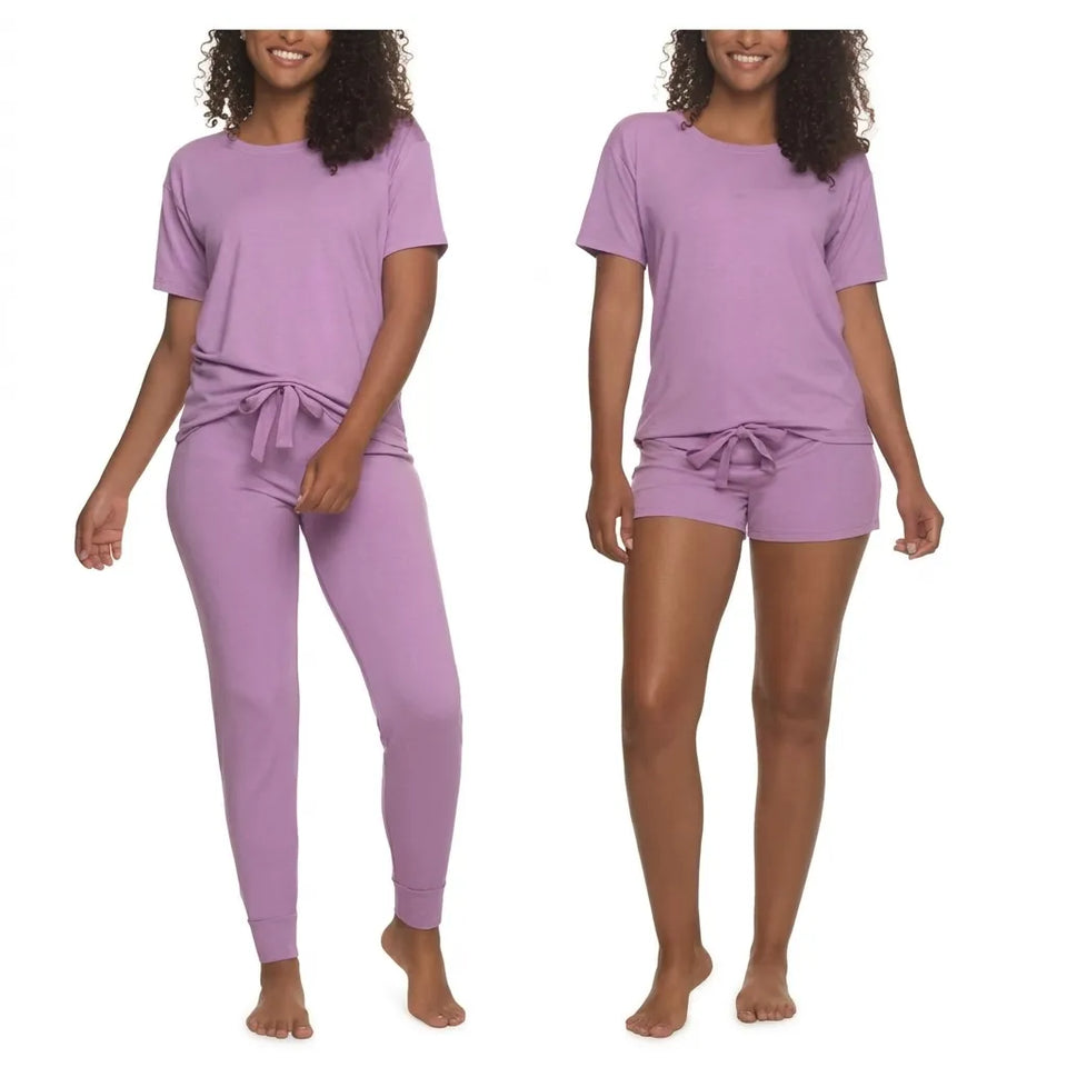 Felina Women's Purple 3-Piece Tee, Short, And Jogger Pajama Set