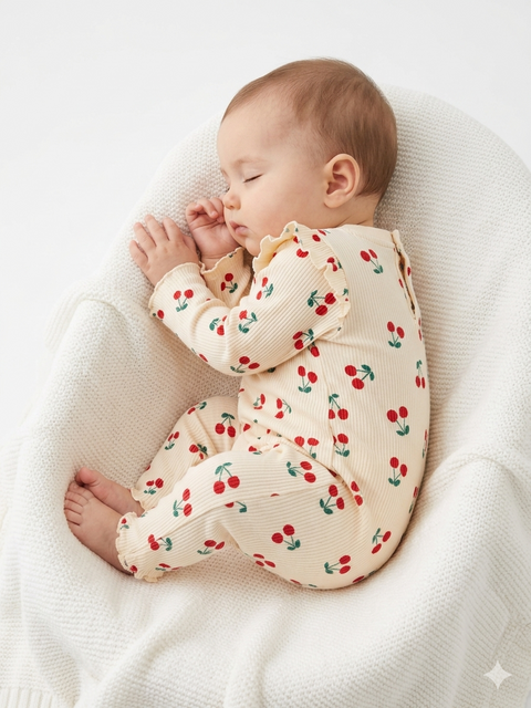 Sinsay Baby Cream Cherry Print Ribbed Romper | Sinsay in Lebanon