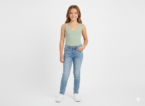 Ultra Flirt Girls’ Sage Green Ribbed Scoop Neck Bodysuit | Ultra Flirt in Lebanon