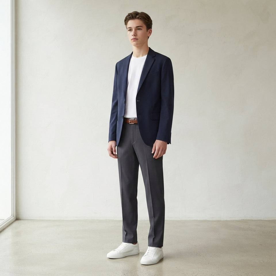 Calvin Klein Boy's Grey Tech Ebony Performance Flat-Front Dress Trousers