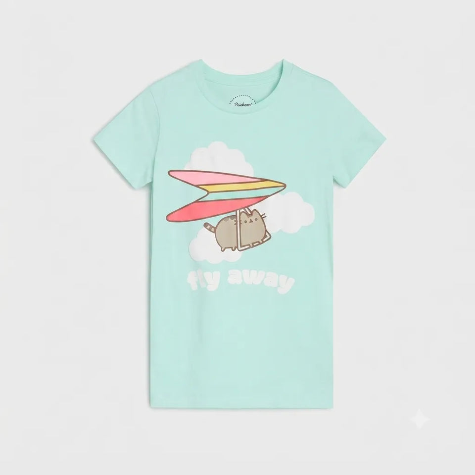 Sinsay Girl's Green Pusheen the Cat Cotton T-Shirt
