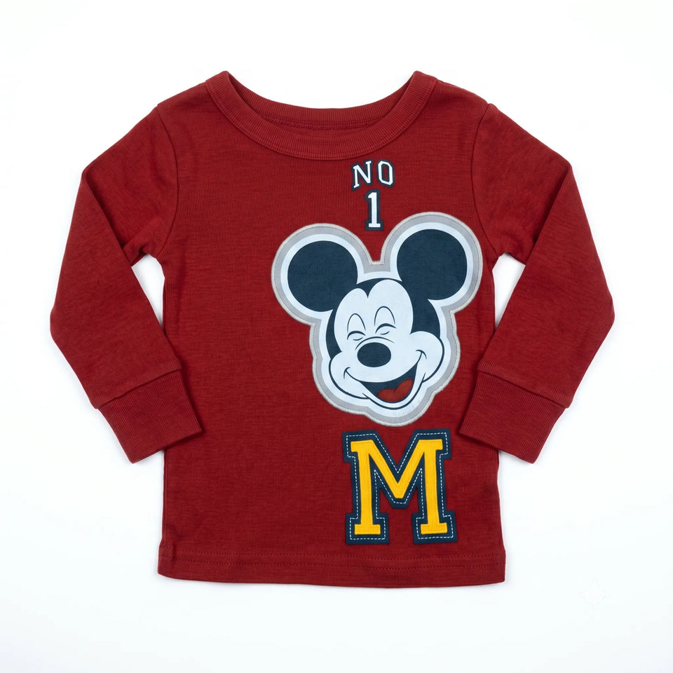 Disney Baby Boy's Maroon Mickey Mouse Long Sleeve Blouse | Disney In Lebanon