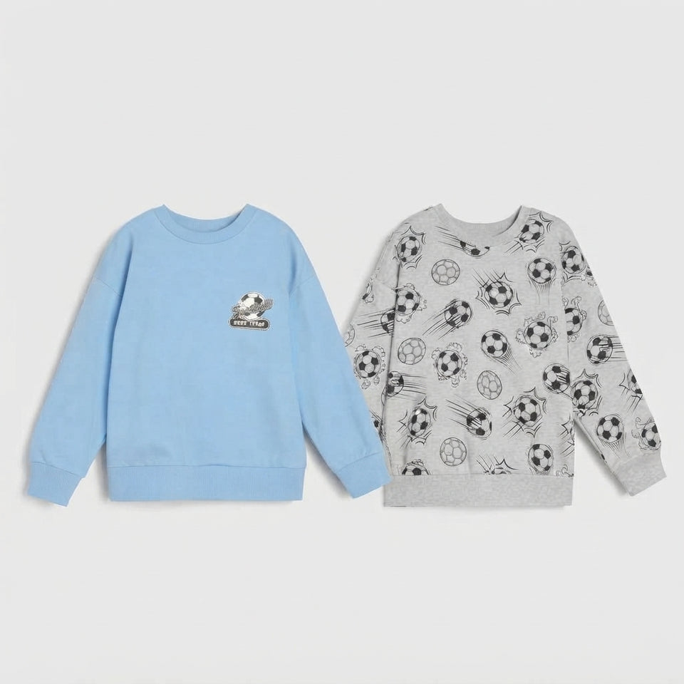 Sinsay Boy's Light Blue & Grey Football Printed 2-Pack Sweatshirt