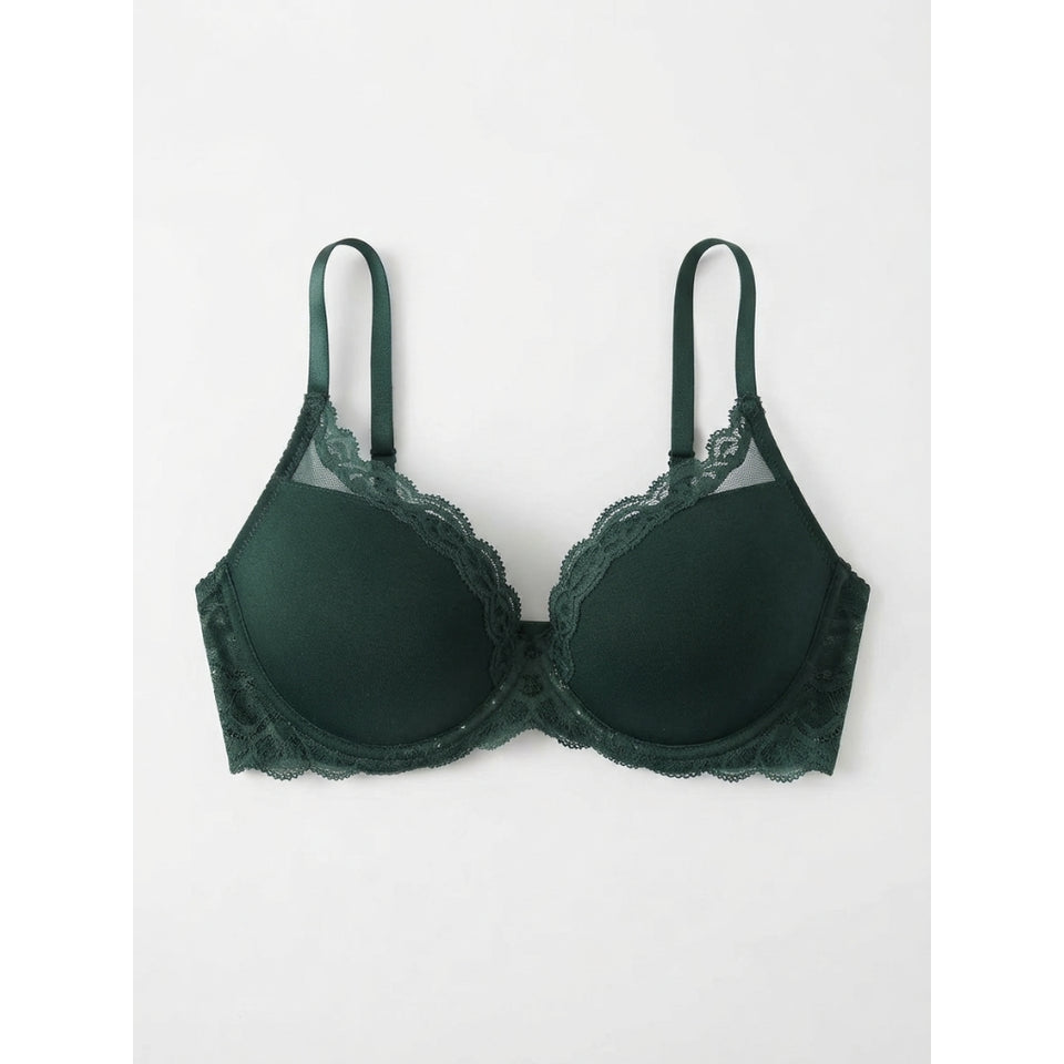 NatoriWomen's Dark Green Floral Lace Push-Up Bra