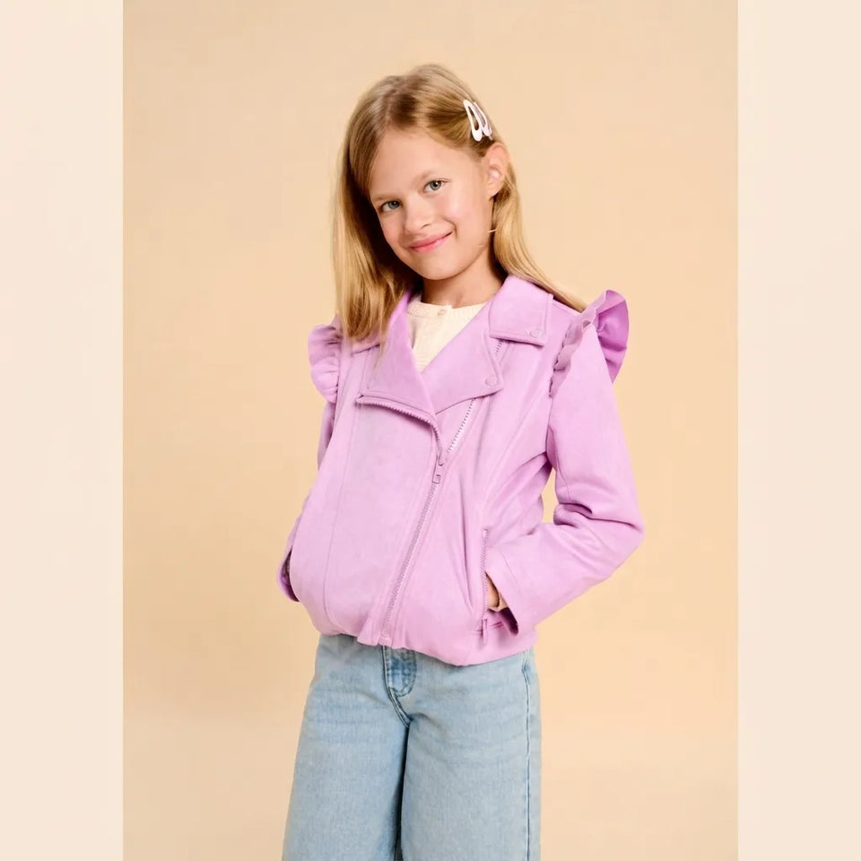 Sinsay Girl's Lilac Faux-suede Ruffle Shoulder Biker Jacket