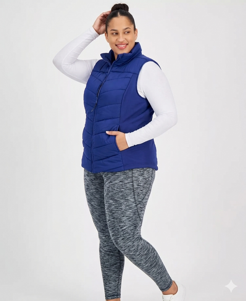 Id Ideology Women's Blue Plus Size Quilted Puffer Vest | Id Ideology  in Lebanon