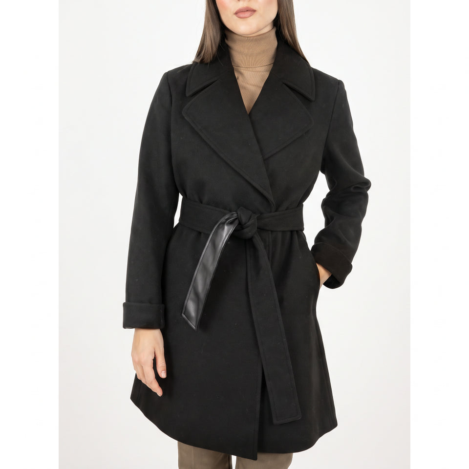 Frye Women's Black Belted Wool-Blend Coat
