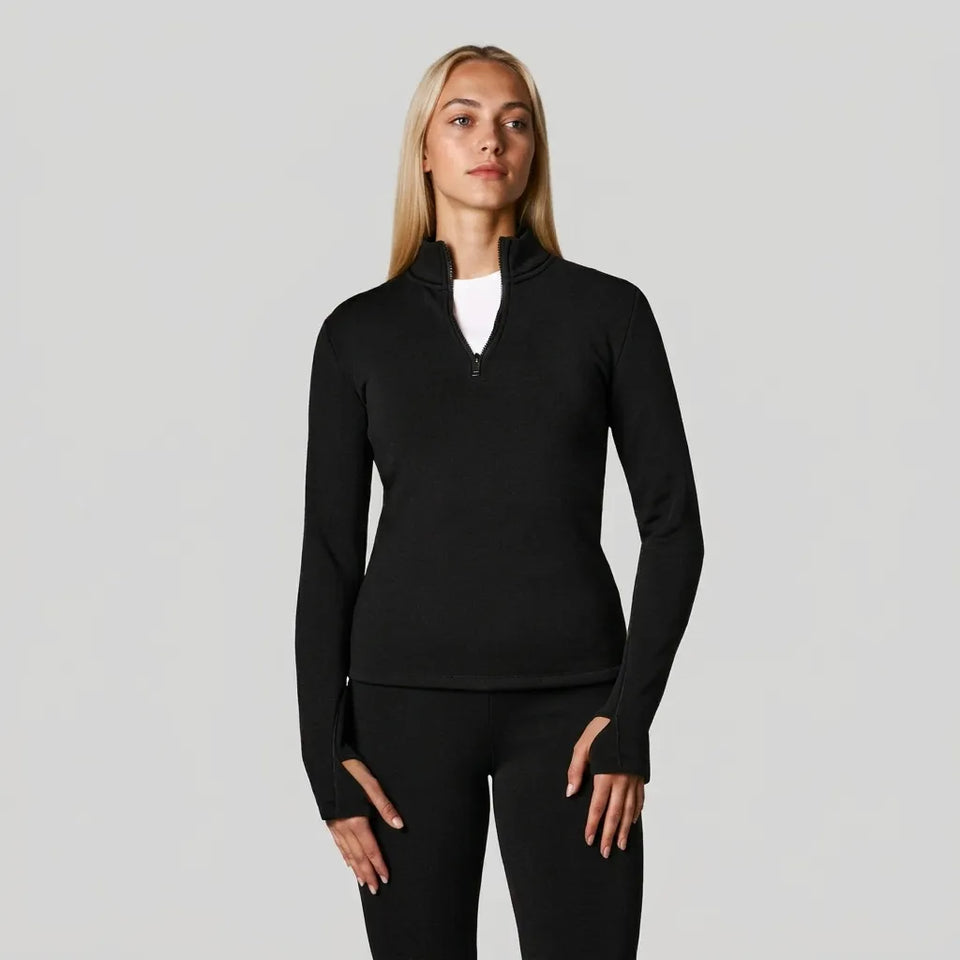 Sinsay Women's Black Fleece Quarter Zip Mock Neck Athletic Blouse
