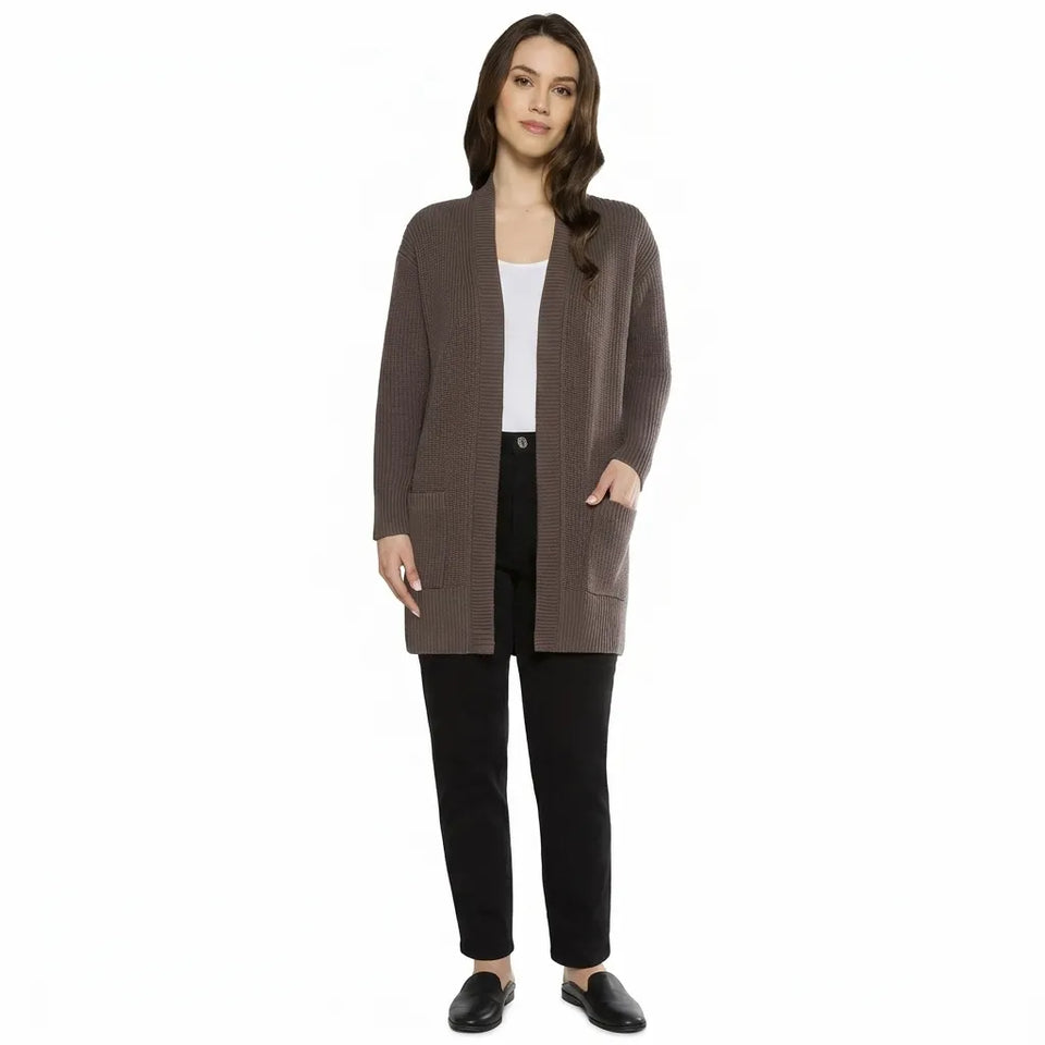 Max And Mia Women's Dark Taupe The Easy Cotton Knit Cardigan