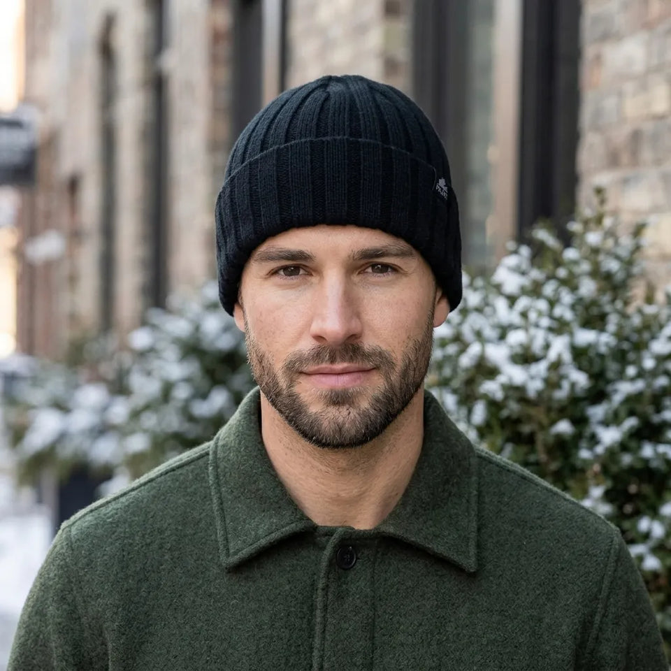 Pajar Men's Black Denman Ribbed-Knit Cuffed Beanie
