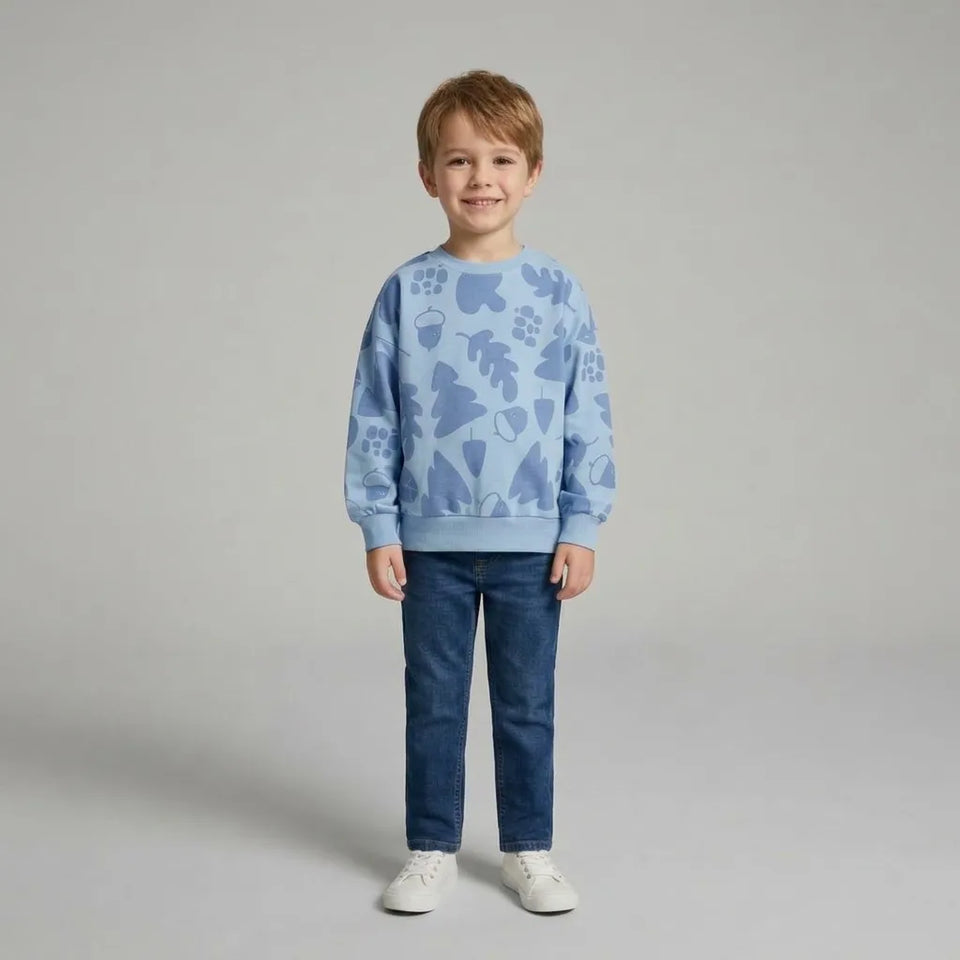 Sinsay Boy's Light Blue Crew-Neck Printed Sweatshirt