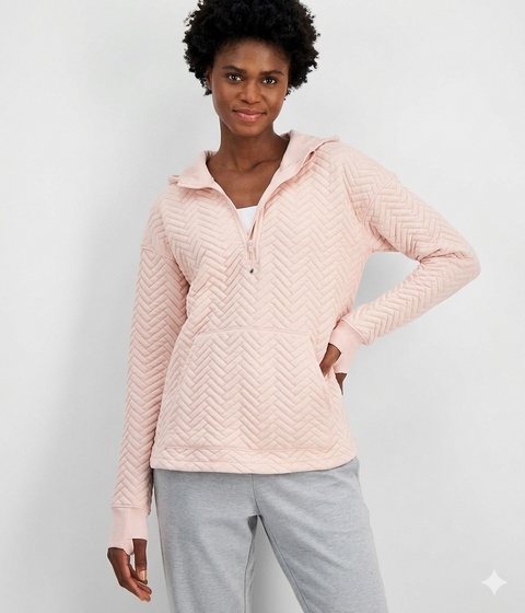 Id Ideology Women's Pink Relaxed Quilted Half-Zip Hoodie|Id Ideology In Lebanon