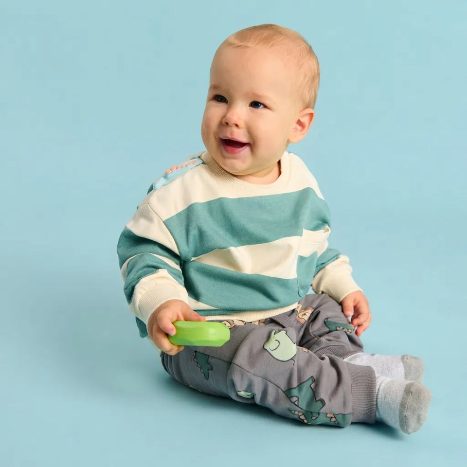 Sinsay Baby Boy's Green Striped Chest Pocket Sweatshirt