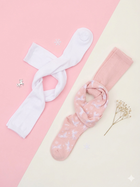 Sinsay Girl's White & Pink Long 2 Packs Tights |Sinsay In Lebanon