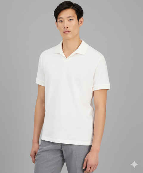 Alfani Men's Off-White Textured Open Collar Polo T-shirt | Alfani in Lebanon