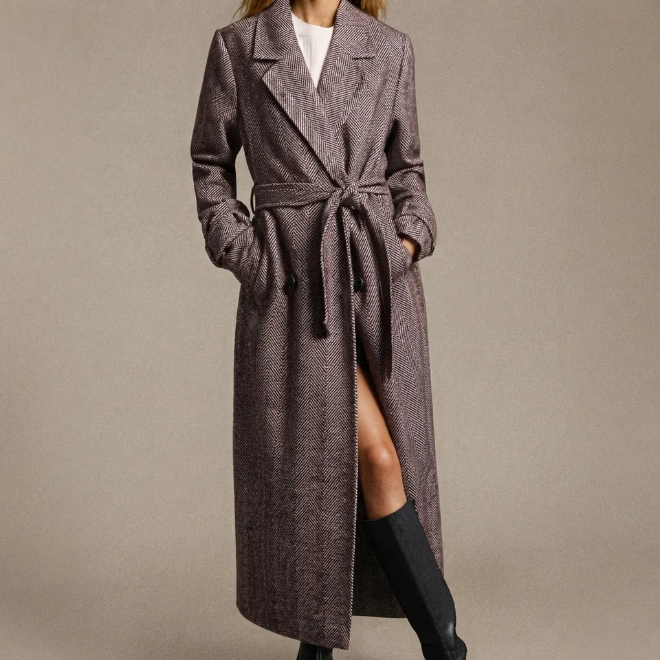 Sinsay Women's Brown Belted Herringbone Coat