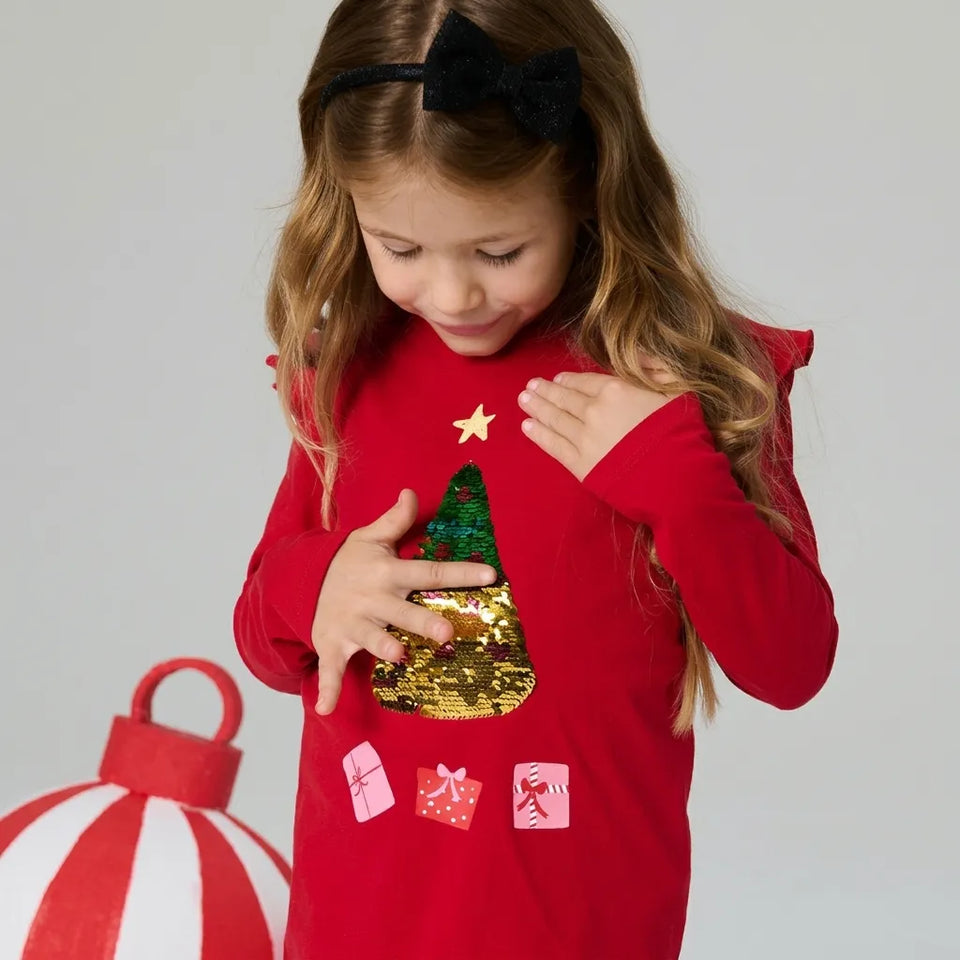 Sinsay Girl's Red Sequined Christmas Tree Blouse