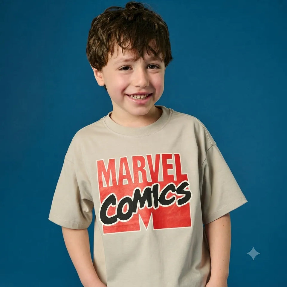 Sinsay Boy's Greige Marvel Comics Printed Short Sleeve T-Shirt