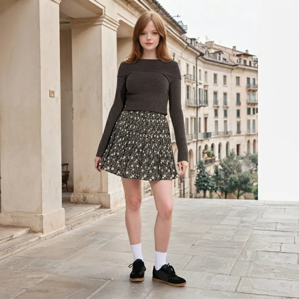 Sinsay Women's Black & Cream Floral Print Mini Skirt