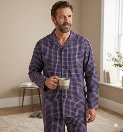 Club Room Men's Navy Double Window Pane Sleepwear Cotton Pajama Top|Club Room In Lebanon