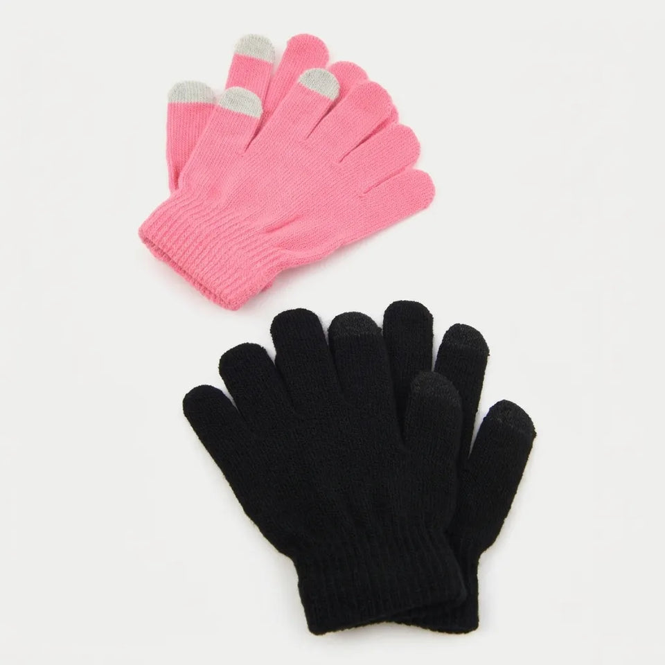 Sinsay Girl's Pink & Black 2-Pack Touchscreen Tips Gloves Set