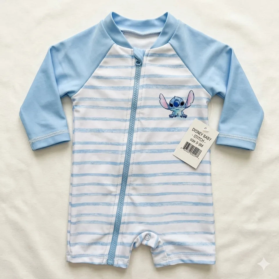 Disney Baby Boy's Blue Stitch Full Zip Long Sleeve Rash Guard Swimsuits | Disney In Lebanon