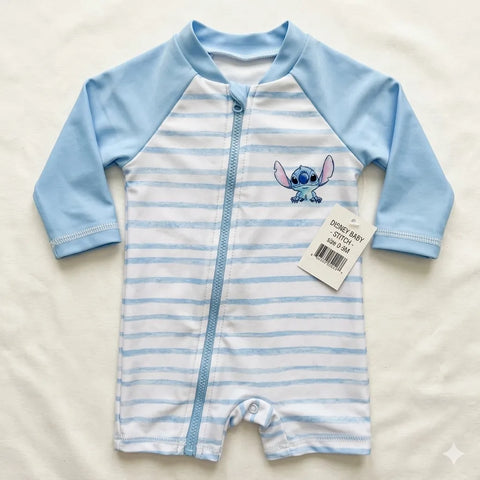 Disney Baby Boy's Blue Stitch Full Zip Long Sleeve Rash Guard Swimsuits | Disney In Lebanon