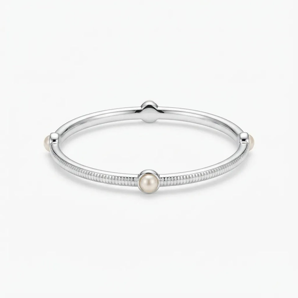 Anne Klein Women's Silver-Tone Four Pearl Bangle Bracelet