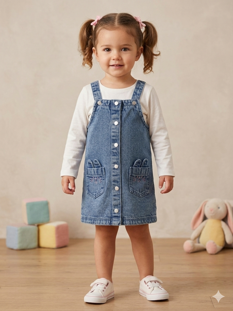 Sinsay Baby Girls Blue Denim Pinafore Dress with Cat Pockets | Sinsay in Lebanon