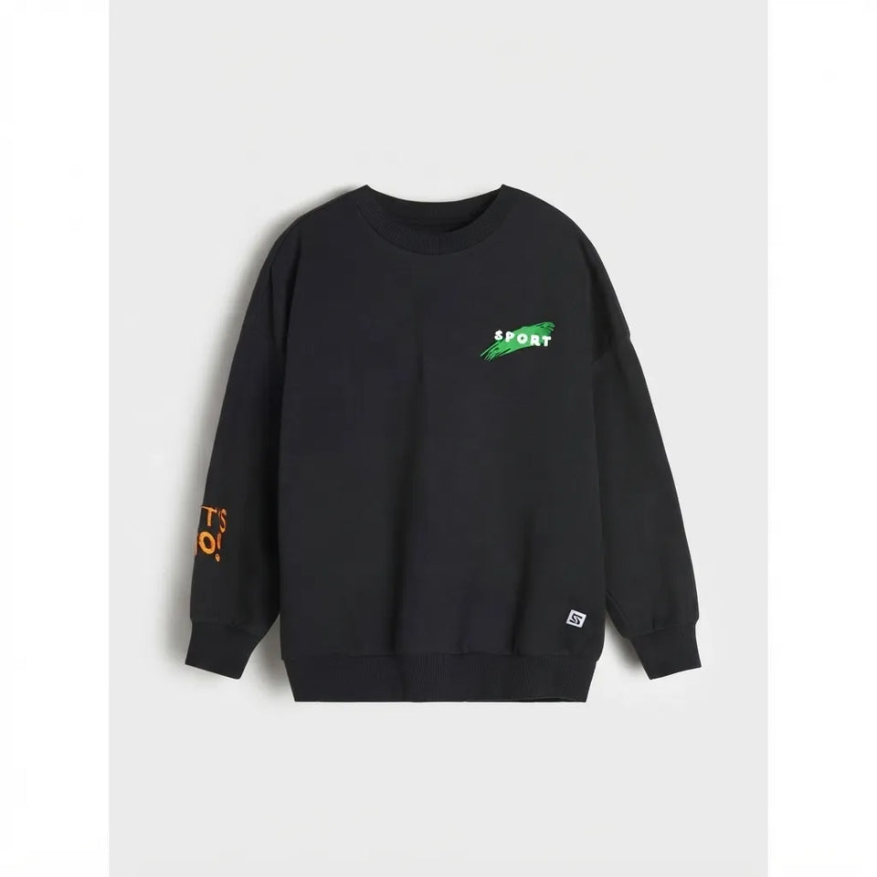 Sinsay Boy's Black Neon Chest & Back Printed Sweatshirt